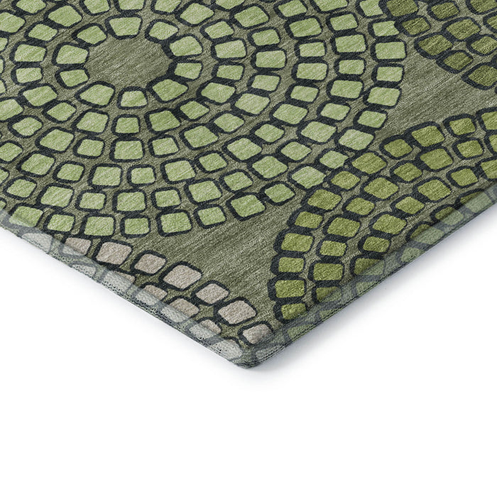 10' X 14' Geometric Washable Area Rug With UV Protection (670147) - Olive Green / Beige / Ivory