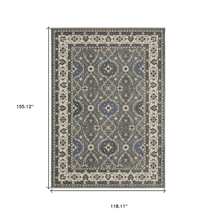 10' X 13' Oriental Area Rug With Fringe - Blue / Gray