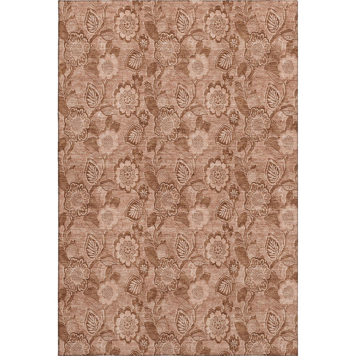 10' X 14' Floral Washable Area Rug With UV Protection (708820) - Terra Cotta / Copper