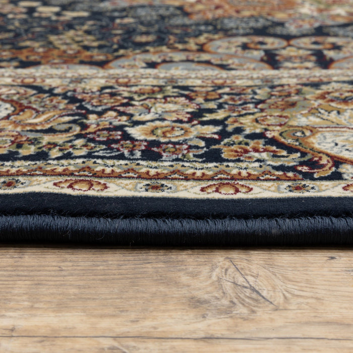7' X 10' Medallion Area Rug With Fringe - Navy Blue