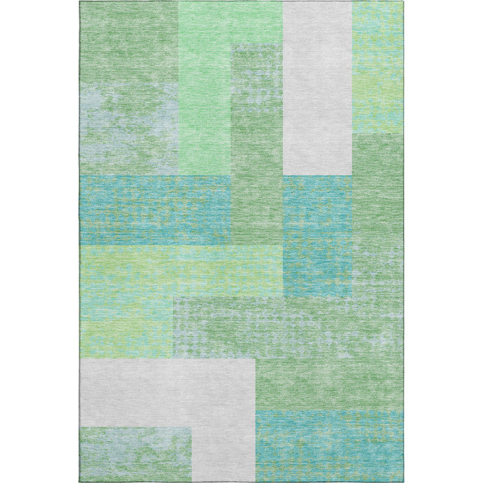 10' X 14' Geometric Washable Area Rug With UV Protection (674910) - Artichoke Green / Teal / Ivory