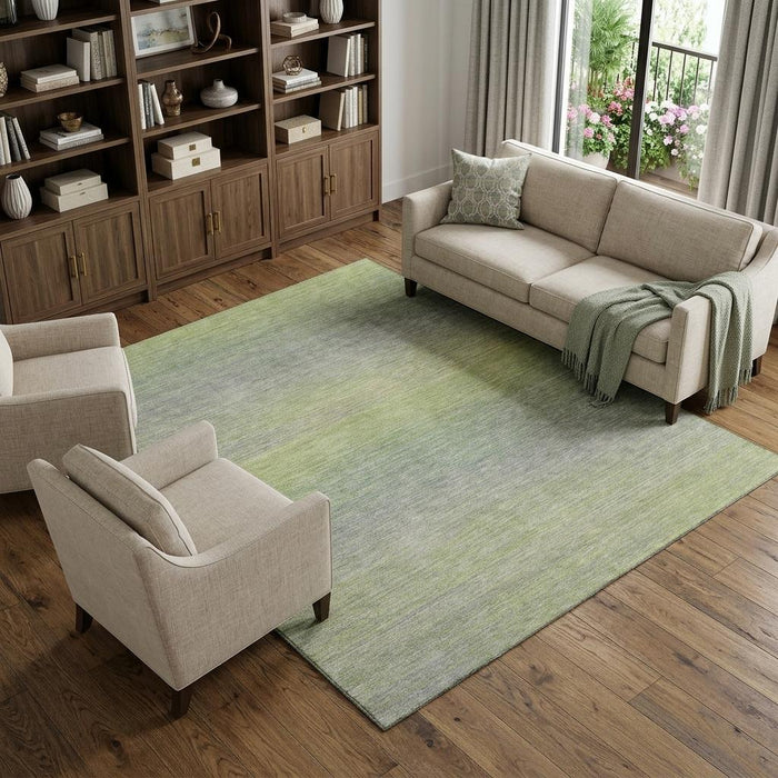 10' X 14' Striped Washable Area Rug With UV Protection (692769) - Artichoke Green / Gray