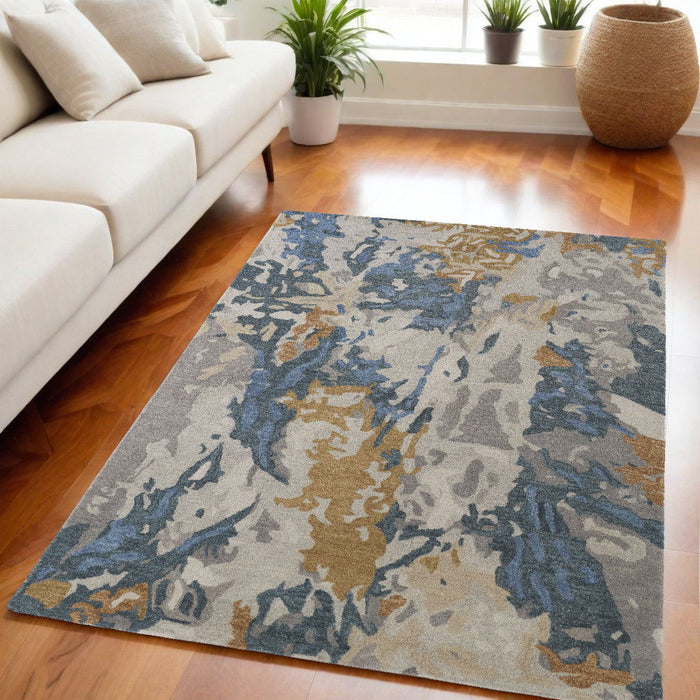 5' x 8' Wool Abstract Hand Tufted Area Rug - Blue And Gray