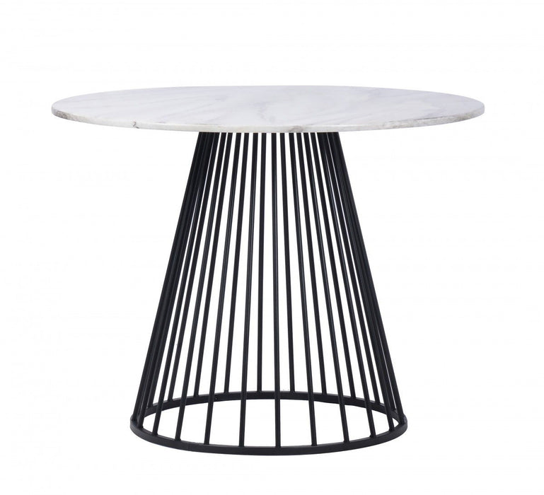 43" Rounded Metal Pedestal Base Dining Table - Black / White