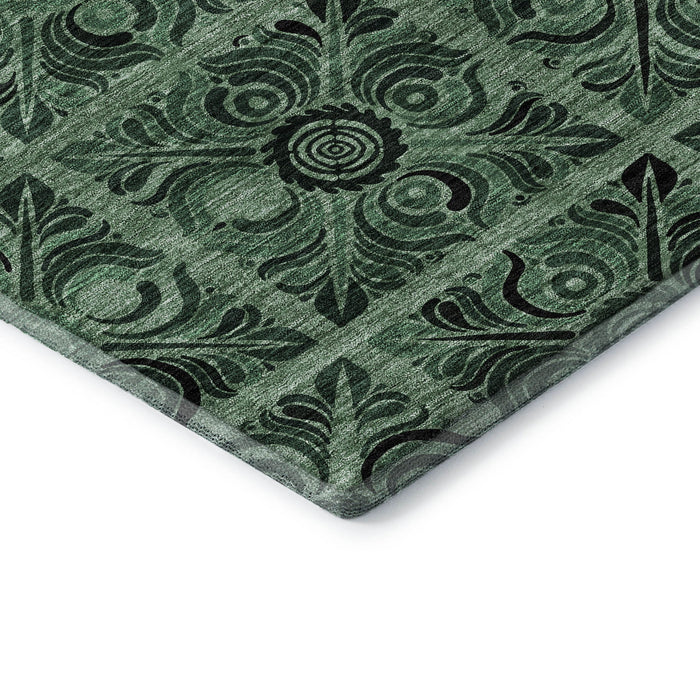 10' X 14' Medallion Washable Area Rug With UV Protection (667741) - Green / Charcoal