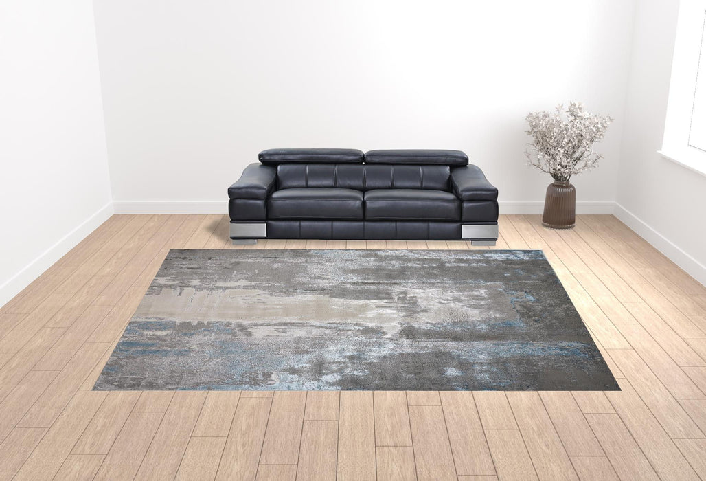 12' x 15' Abstract Stain Resistant Area Rug - Gray Ivory And Blue
