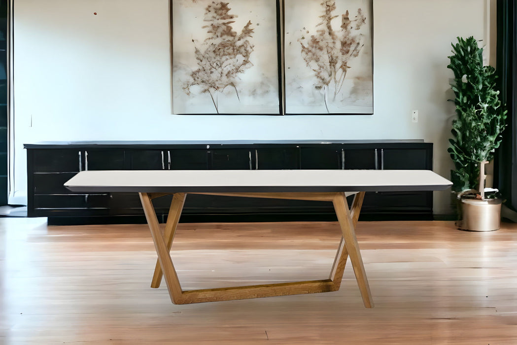 91" Stone Trestle Base Dining Table - Brown / White