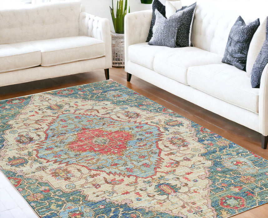 7' x 12' Medallion Handmade Area Rug - Blue And Red