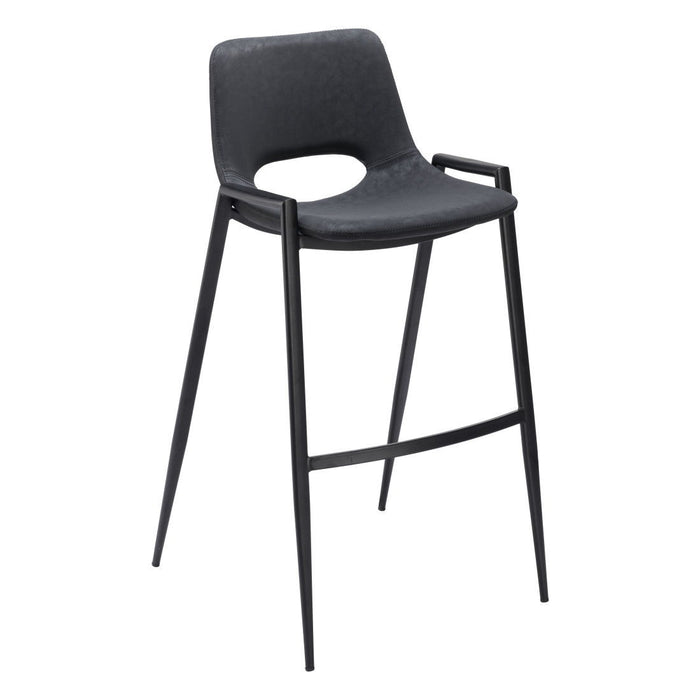 30" Modern Faux Leather And Steel Low Back Bar Height Bar Chairs (Set of 2) - Black