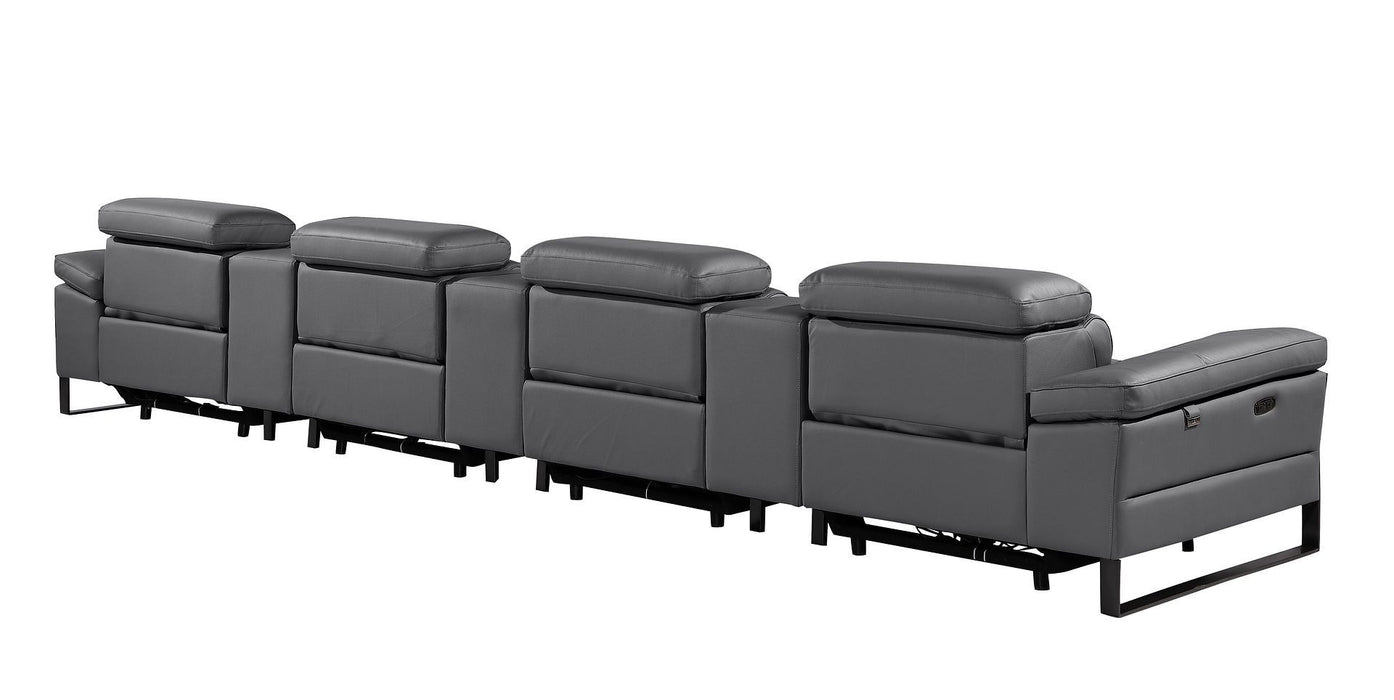 Top Grain Leather Reclining Metal USB Sofa (720348) - Dark Gray