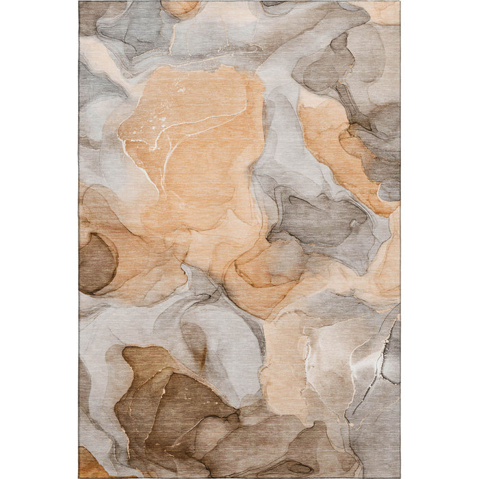 9' X 12' Abstract Washable Area Rug With UV Protection (646733) - Orange / Gray / Ivory
