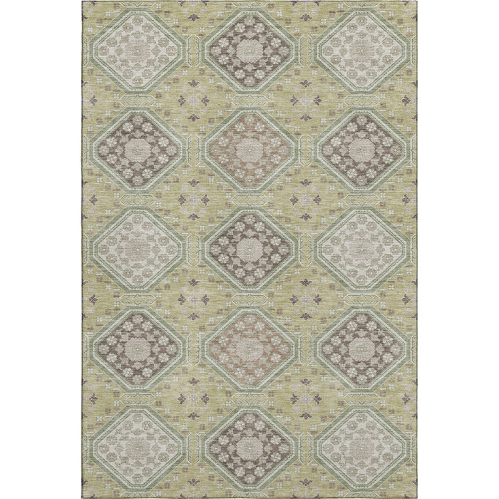 10' X 14' Floral Washable Area Rug With UV Protection (693714) - Artichoke Green / Brown / Ivory