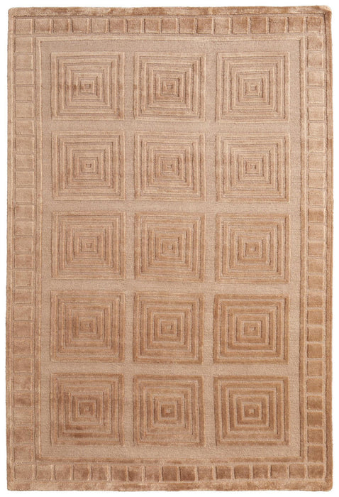 9' X 12' Wool Geometric Hand Knotted Area Rug (744327) - Tan / Gold