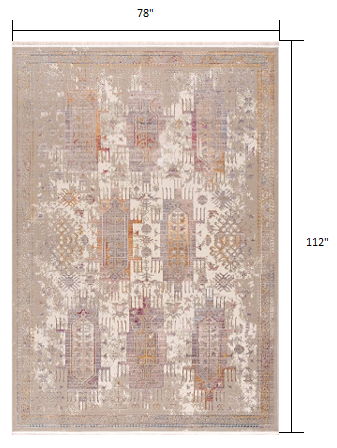 7' x 10' Medallion Non Skid Area Rug - Beige And Ivory