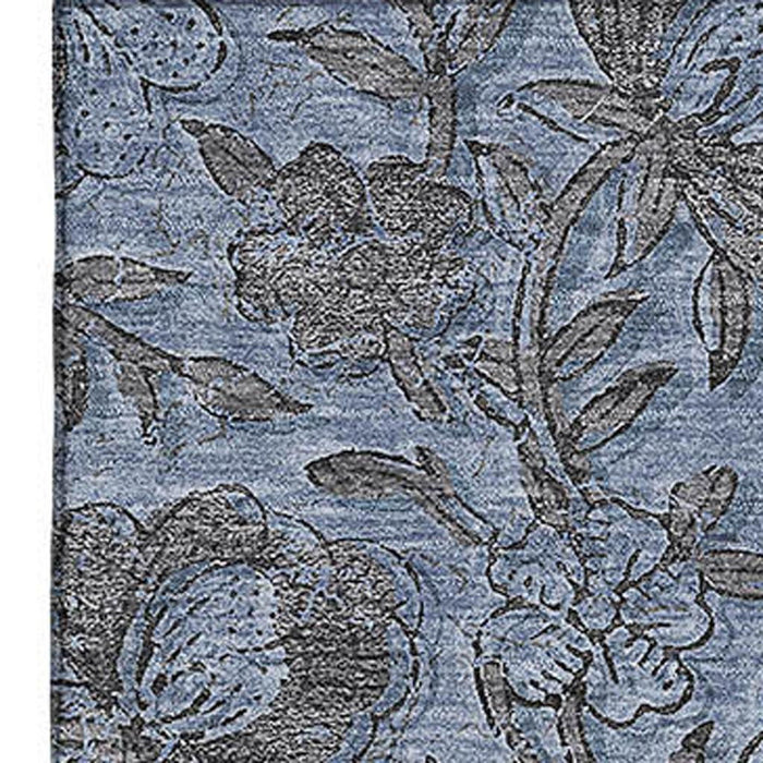 10' X 14' Floral Washable Area Rug With UV Protection - Blue And Gray