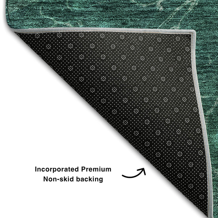 5' X 8' Abstract Washable Area Rug With UV Protection (654586) - Teal / Ivory