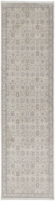 10' Oriental Power Loom Runner Rug With Fringe - Gray And Ivory