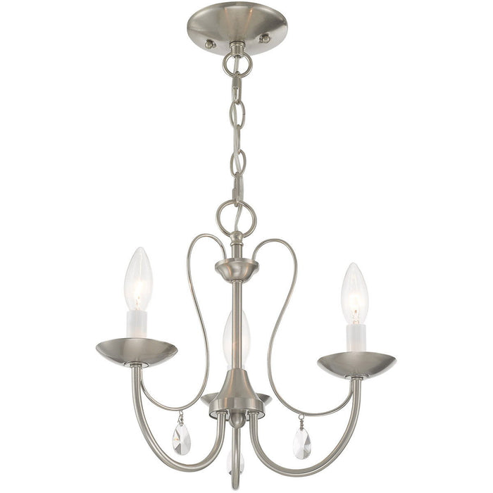 12" Three Light Metal Dimmable Chandelier With Shades - Nickel / Clear