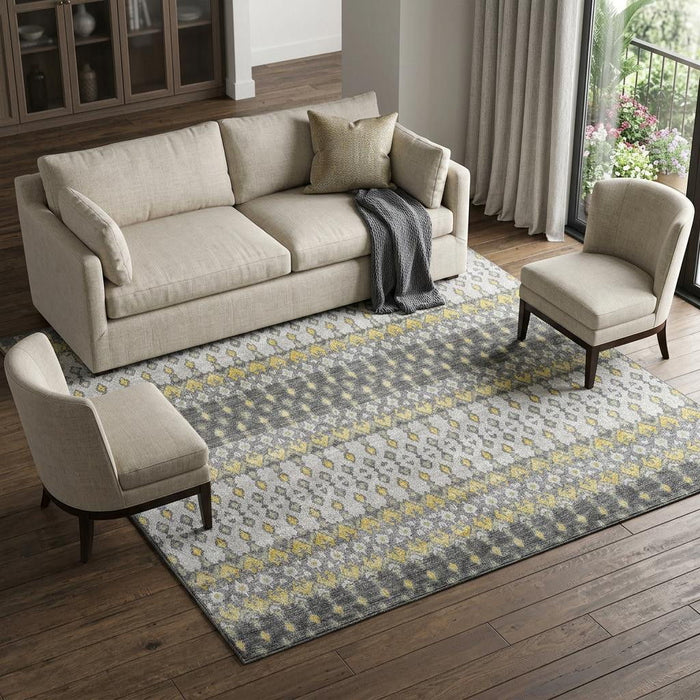 10' X 14' Tribal Distressed Washable Area Rug With UV Protection (643815) - Gray / Gold