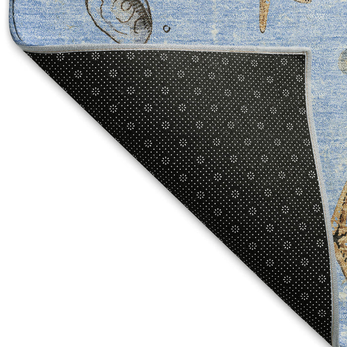 10' X 14' Geometric Washable Area Rug With UV Protection (646073) - Blue / Brown / Ivory