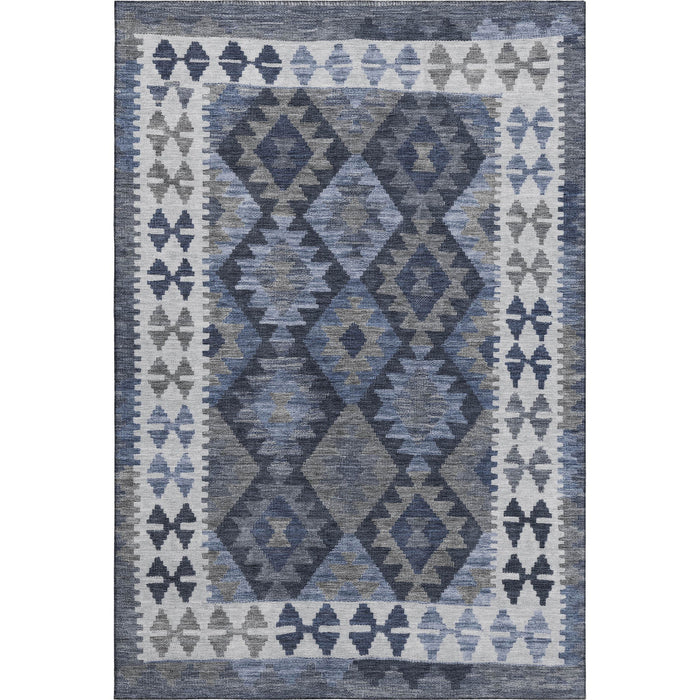 10' X 14' Tribal Washable Area Rug With UV Protection (707947) - Navy Blue / Ivory