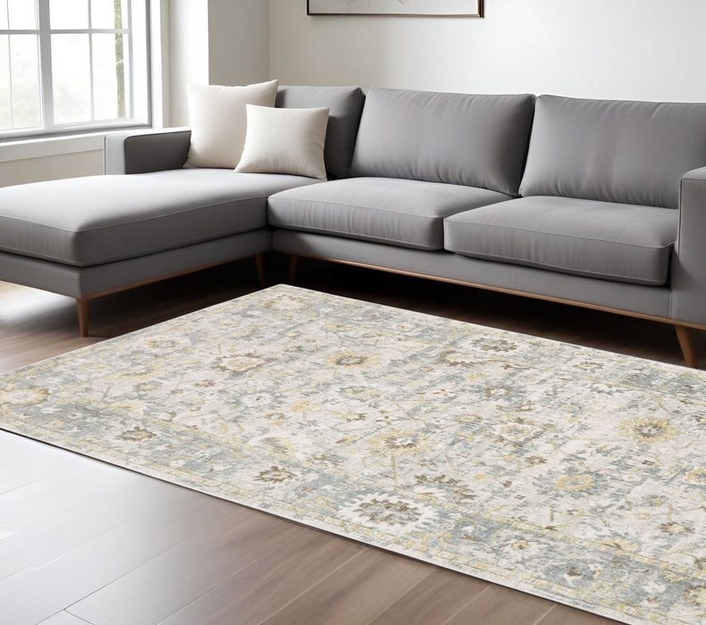 6' X 9' Oriental Hand Tufted Area Rug - Ivory And Blue