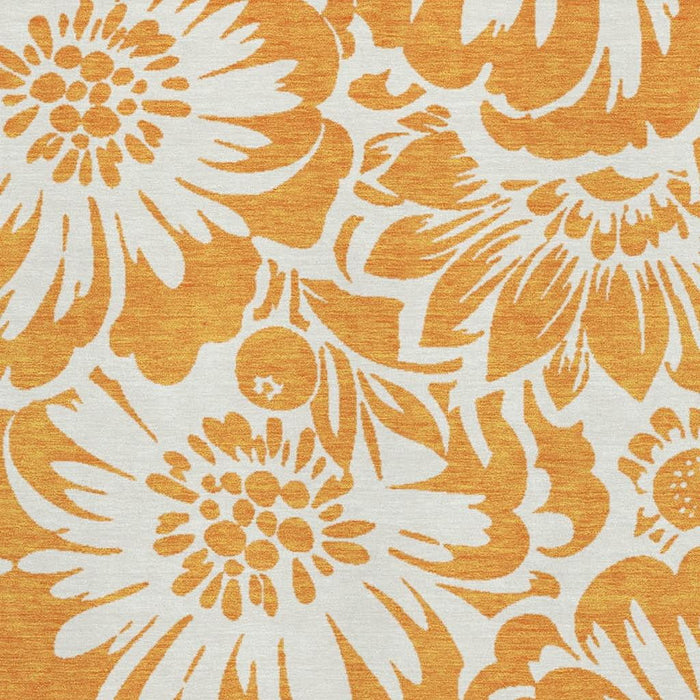 10' X 14' Floral Washable Area Rug With UV Protection (648676) - Orange / Ivory