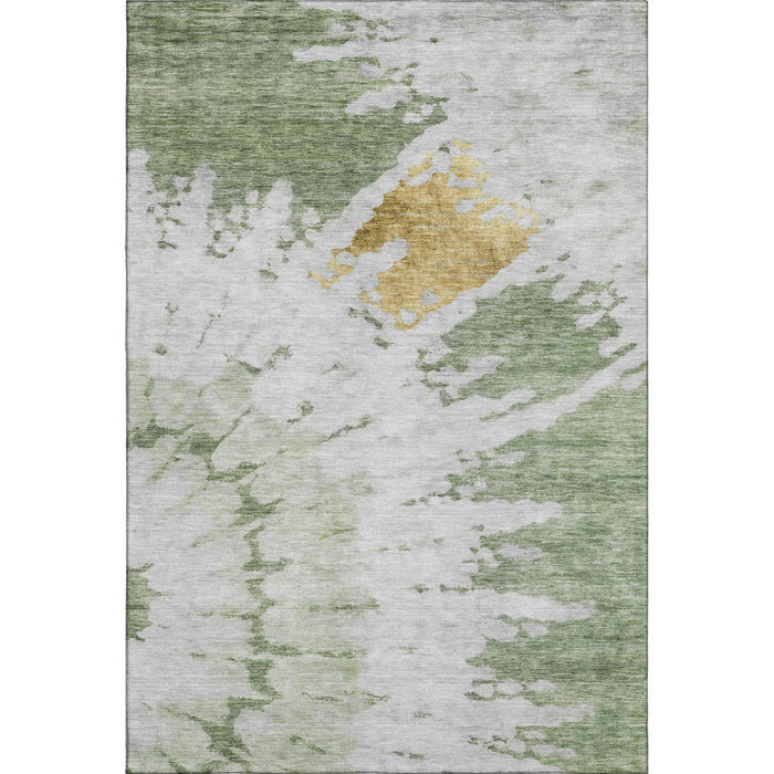 10' X 14' Abstract Washable Area Rug With UV Protection (651286) - Artichoke Green / Gold / Ivory