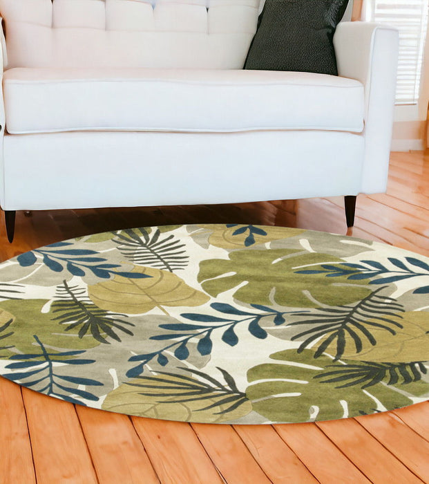 7' Contemporary Round Wool Area Rug - Ivory