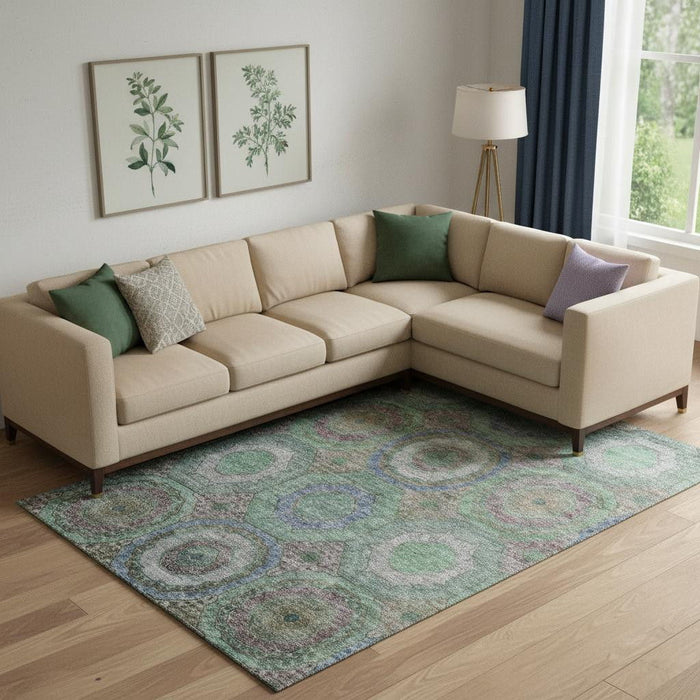 10' X 14' Geometric Washable Area Rug With UV Protection (716491) - Green / Gray