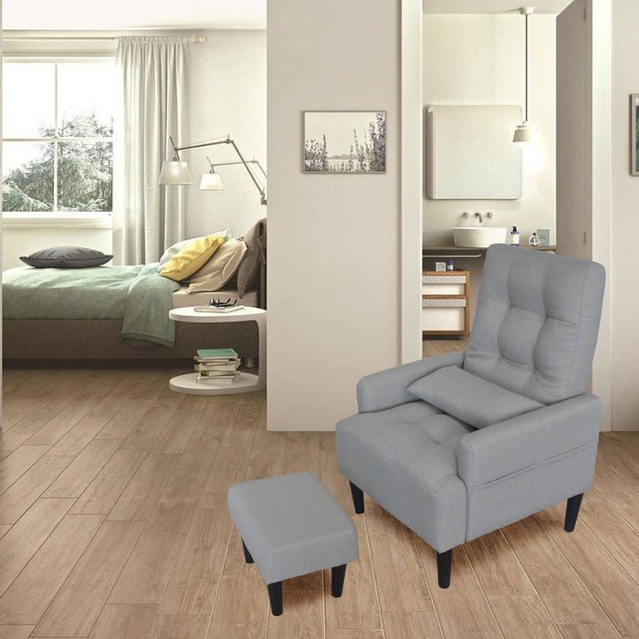Giga modern living room sofa with reclining single chair and ottoman, featuring fabric upholstery and adjustable 5-angle lounge position.