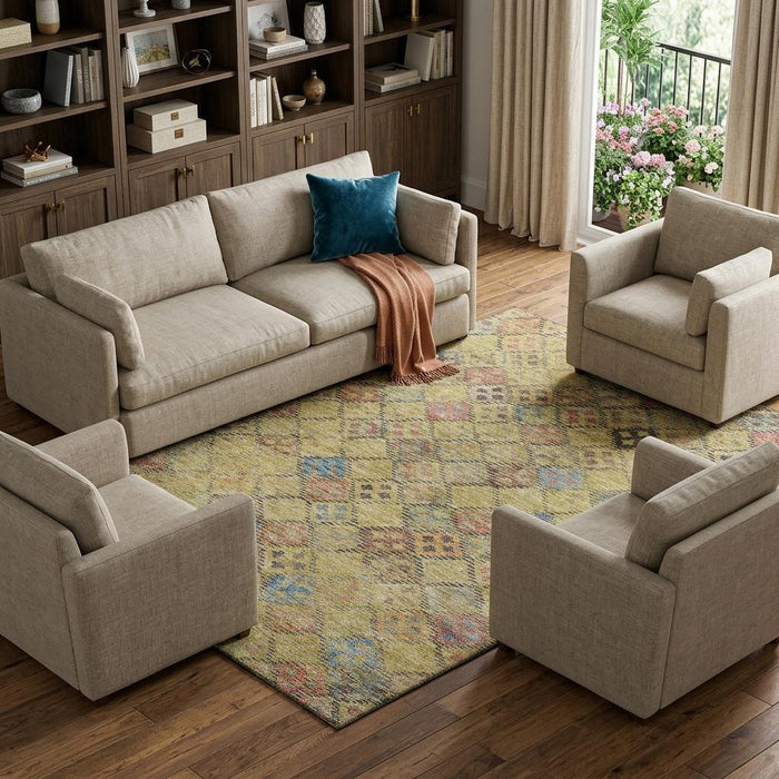 10' X 14' Geometric Washable Area Rug With UV Protection (683818) - Gold / Blue / Copper