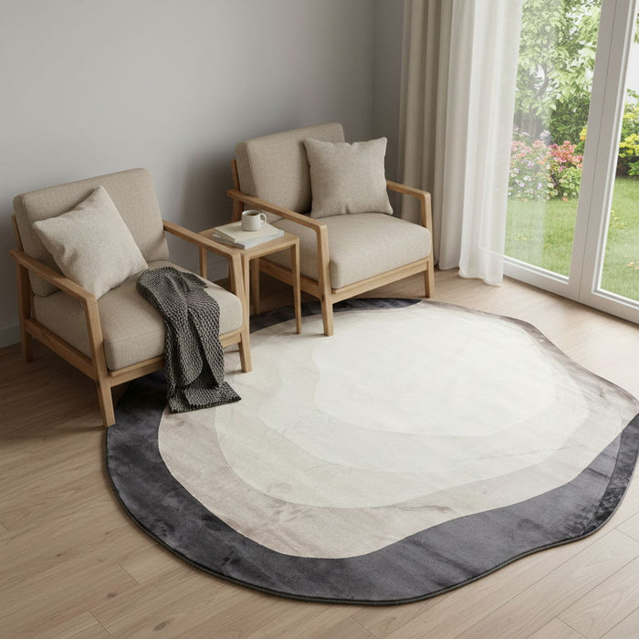 7' Abstract Round Rug (722646) - Black / Cream