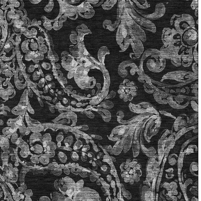 10' X 14' Paisley Washable Area Rug With UV Protection - Black And Silver