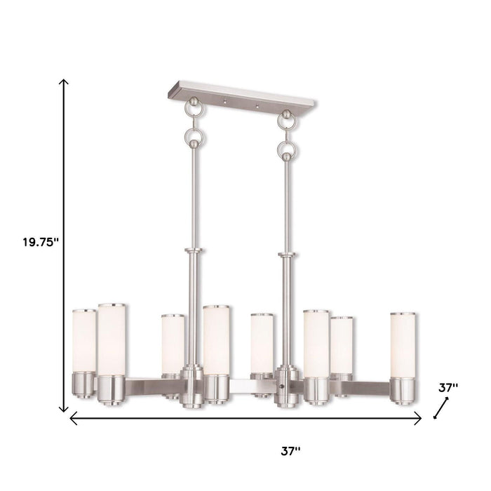 Eight Light Metal Dimmable Chandelier With Shades - Nickel / Opal