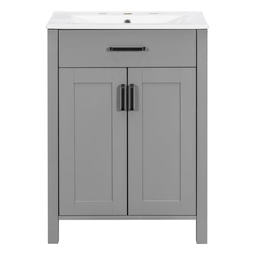 Giga bathroom vanity with ceramic sink, soft-close doors, flip drawer, and double-layer shelves in a modern design