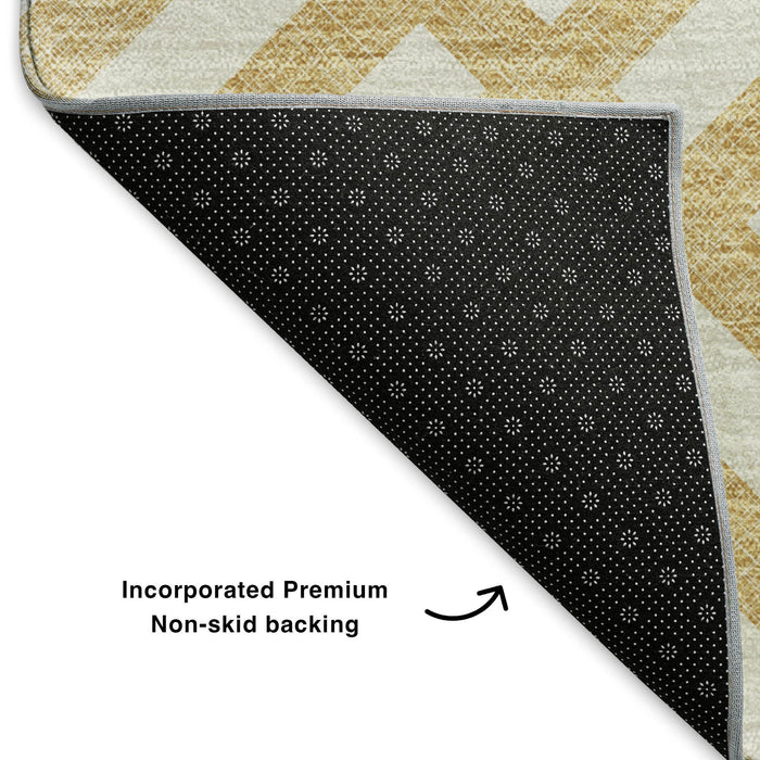 10' X 14' Geometric Washable Area Rug With UV Protection (652359) - Gold / Ivory