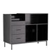 Giga eco-friendly vinyl record player stand with flip-top storage, dustproof drawers, and dual outlets for media organization.