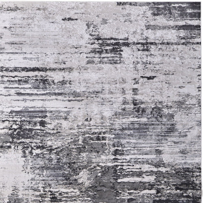 8' x 11' Abstract Power Loom Worn Faded Area Rug - Gray Ivory And Taupe