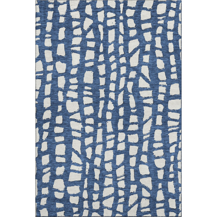 10' X 14' Cobblestone Washable Area Rug With UV Protection - Navy Blue And Ivory