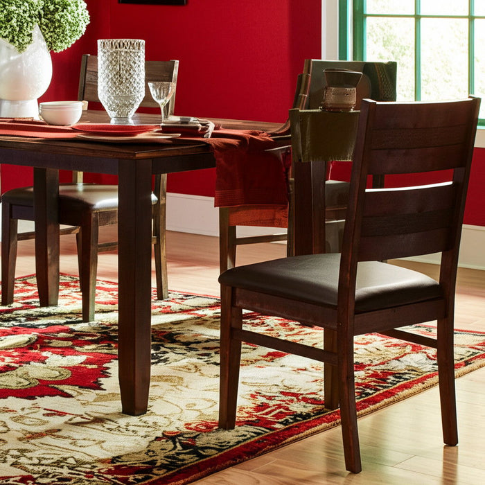 Upholstered Faux Leather Slat Back Dining Side Chairs (Set of 2) - Black / Dark Brown