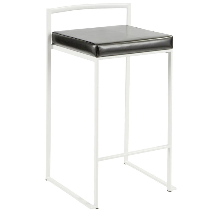 Fuji - 26" Stackable Counter Stool (Set of 3) - White Metal With Black Faux Leather Cushion