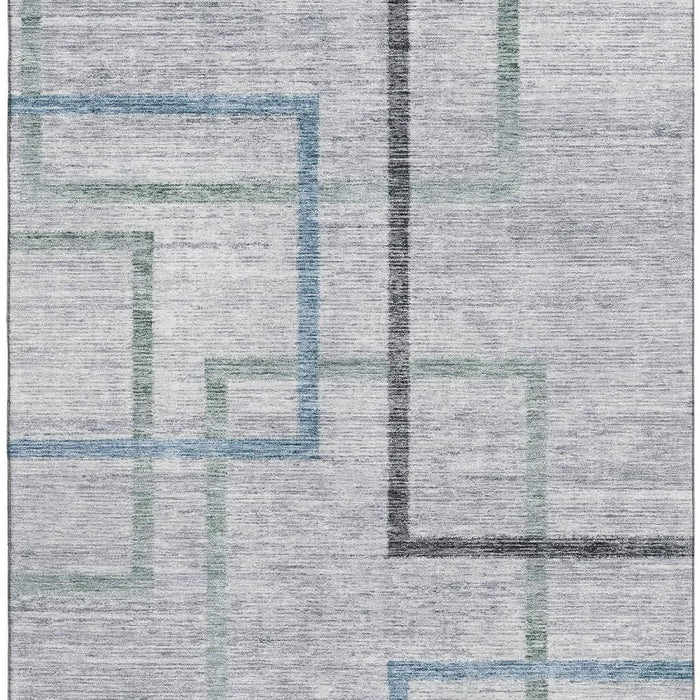 10' X 14' Geometric Washable Area Rug With UV Protection - Gray And Blue