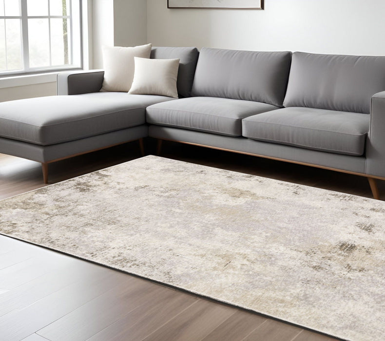 6' x 9' Abstract Power Loom Stain Resistant Area Rug - Beige Ivory Tan Gray And Brown