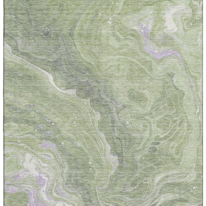 10' X 14' Abstract Washable Area Rug With UV Protection (697626) - Artichoke Green / Lavender / Ivory