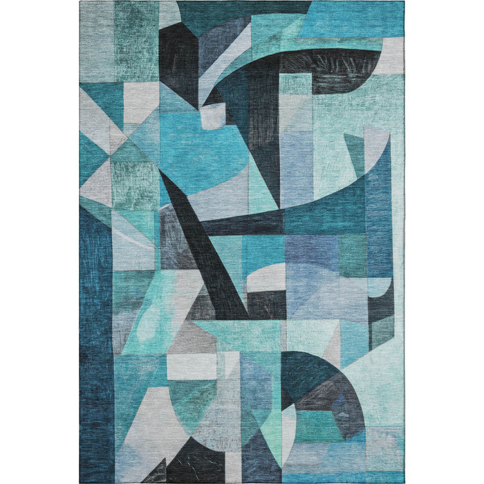 10' X 14' Abstract Washable Area Rug With UV Protection (700379) - Teal / Black / Blue