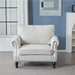 Giga rolled arm stationary sofa with nailhead trim, single-seater upholstered couch with wooden legs and classic design.