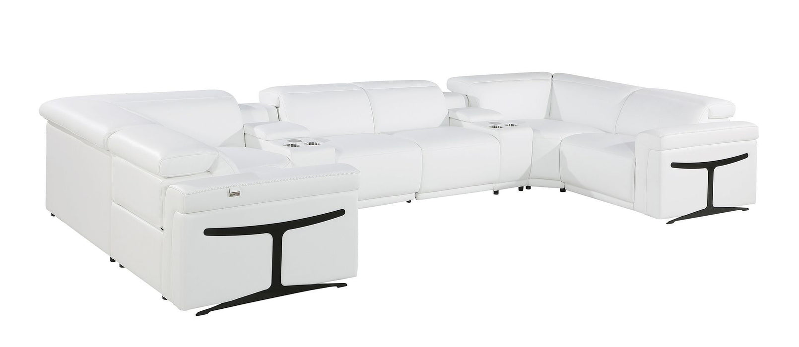 Italian Leather Modular U-Shaped Eight Piece Corner Sectional With Console - White