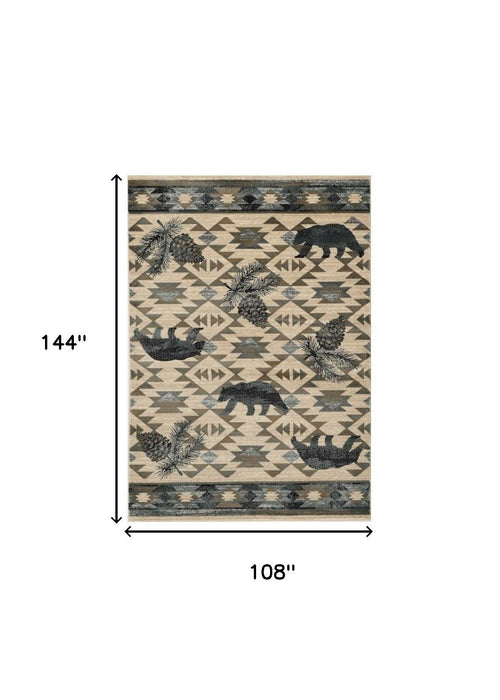 9' x 12' Machine Woven Geometric Lodge Indoor Area Rug - Ivory Blue