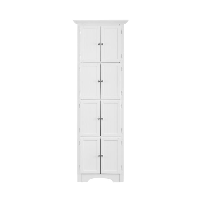 Giga tall storage cabinet with doors and four shelves, modern accent cabinet for living room, kitchen, office, bedroom, or bathroom.